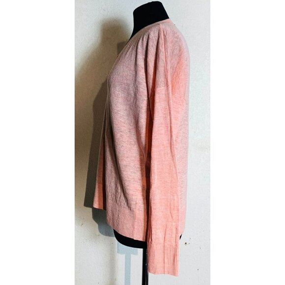Eileen Fisher Organic Linen Ribbed V Neck Pink Sweater XS/PT - Picture 4 of 12